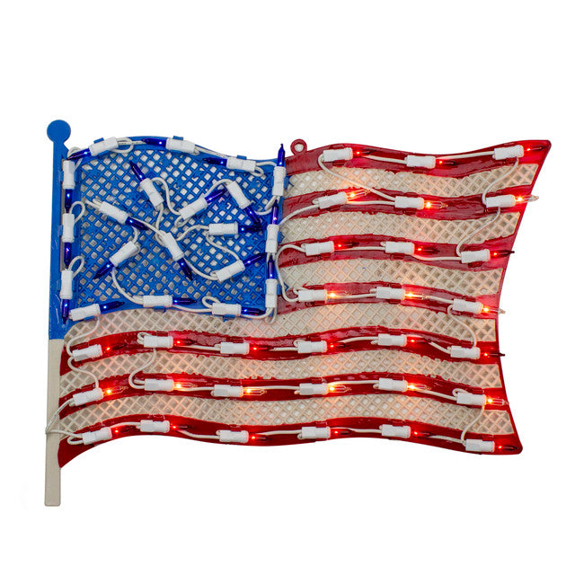 Patriotic Lighted Flag Window Decoration 14 Inch