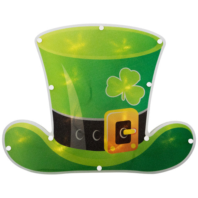 LED Lighted Leprechaun Hat Window Silhouette with Timer for Irish St. Patrick&#39;s Day Decoration 12.5&quot;