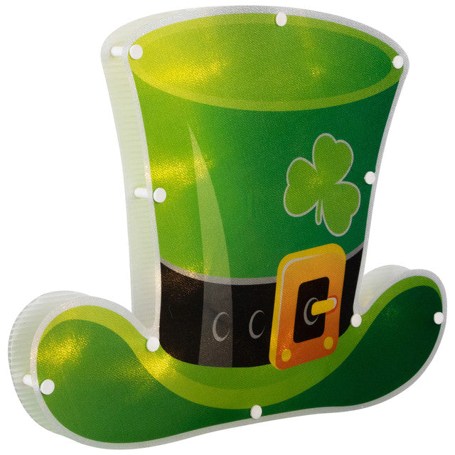 LED Lighted Leprechaun Hat Window Silhouette with Timer for Irish St. Patrick&#39;s Day Decoration 12.5&quot;