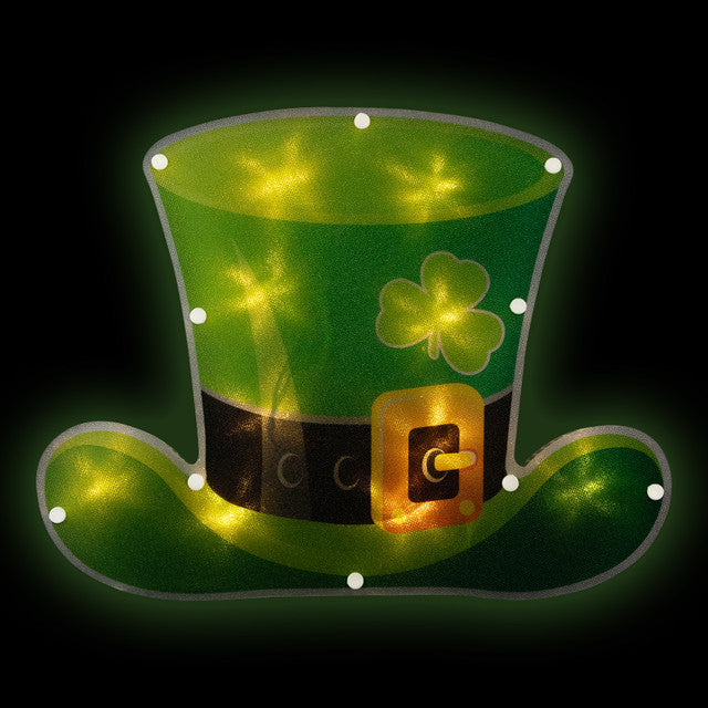 LED Lighted Leprechaun Hat Window Silhouette with Timer for Irish St. Patrick&#39;s Day Decoration 12.5&quot;