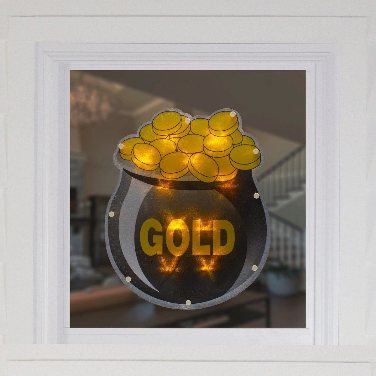 St. Patrick&#39;s Day Pot of Gold 12&quot; LED Lighted Window Silhouette Decoration