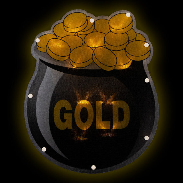 LED Lighted St. Patrick&#39;s Day Pot of Gold Window Silhouette 12&quot; Warm White Lights