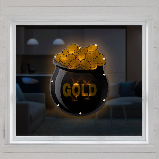 LED Lighted St. Patrick&#39;s Day Pot of Gold Window Silhouette 12&quot; Warm White Lights