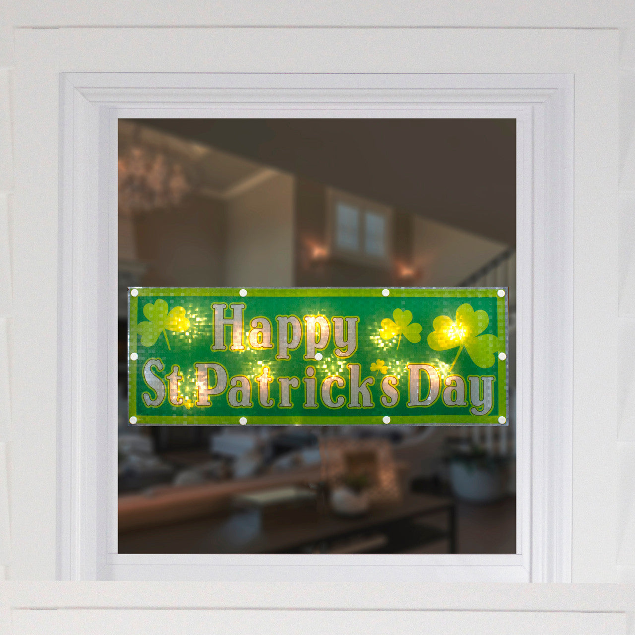 17" Lighted Holographic Happy St.Patrick's Day Window Silhouette Decoration