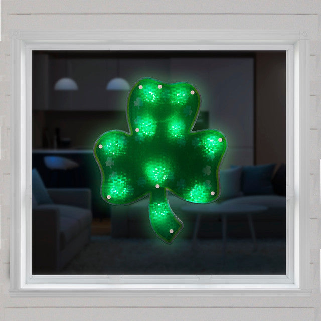 Lighted Green Shamrock St Patricks Day Window Silhouette