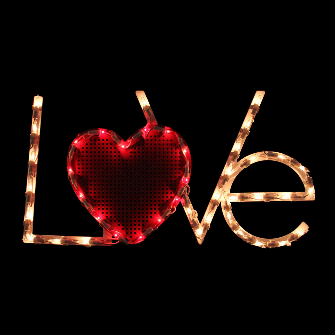 LOVE with Heart Valentine's Day Window Lighted Silhouette, 17" Red White Light Decoration