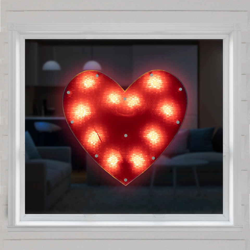 Lighted Shimmering Red Heart 13&quot; Window Silhouette for Valentine&#39;s Day Decoration