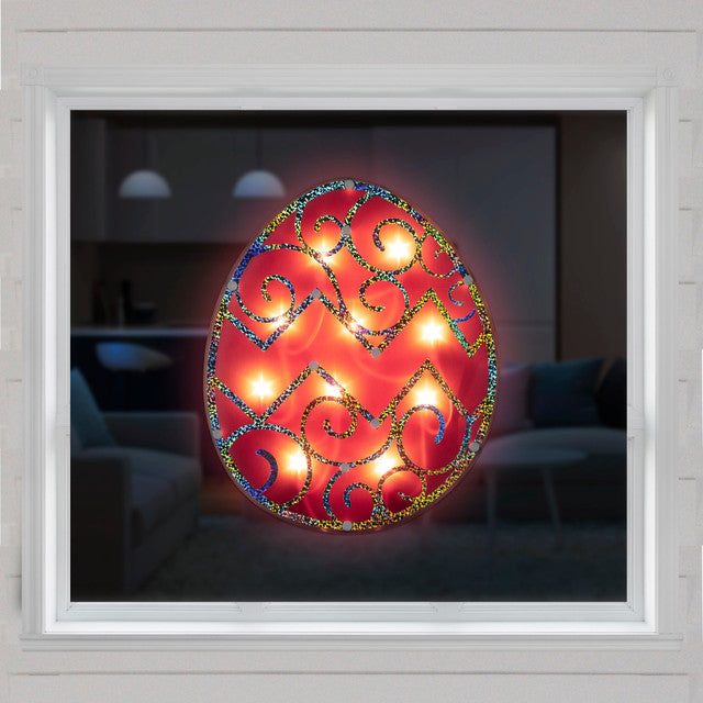 Lighted Easter Egg Window Silhouette Decoration 12 Inch (Pink)
