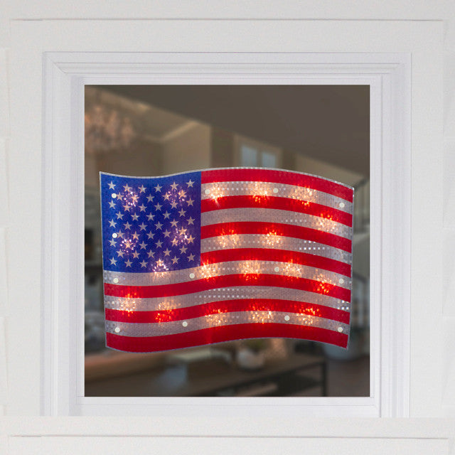 17&quot; Patriotic Lighted Holographic Window Decoration
