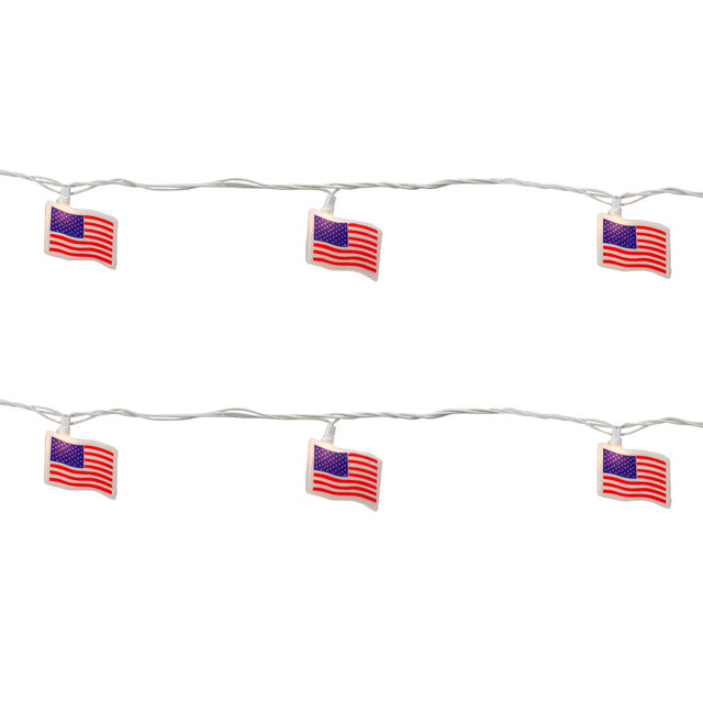 American Flag Patriotic String Lights 10&quot; Spacing 10ct