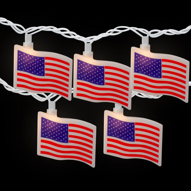 American Flag Patriotic String Lights 10&quot; Spacing 10ct