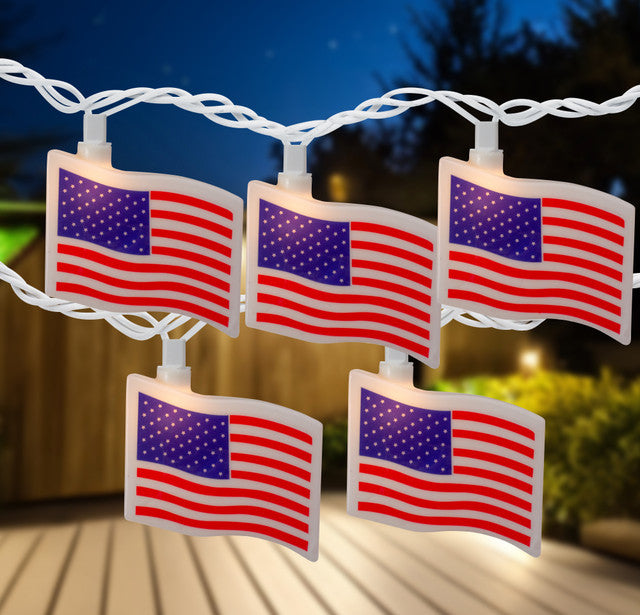 American Flag Patriotic String Lights 10&quot; Spacing 10ct