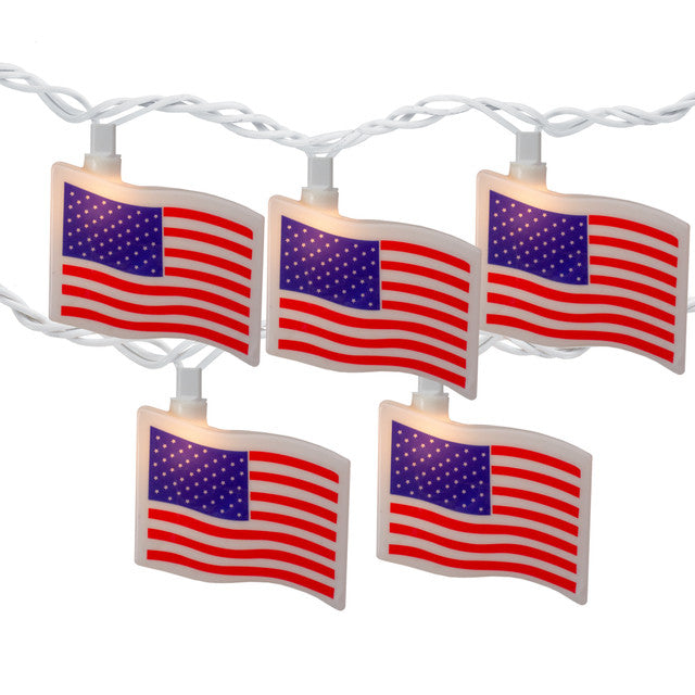American Flag Patriotic String Lights 10" Spacing 10ct