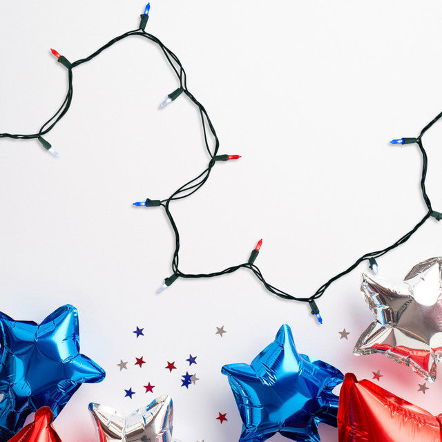 50 LED Mini Lights Red White Blue with Green Wire