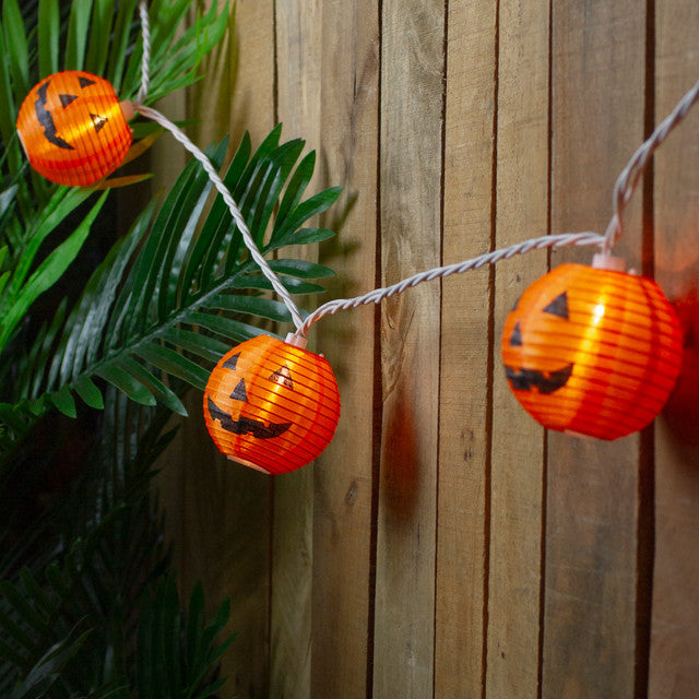 Halloween Lights 10-Count Orange Jack-O-Lantern Paper Lantern (8.5ft White Wire)