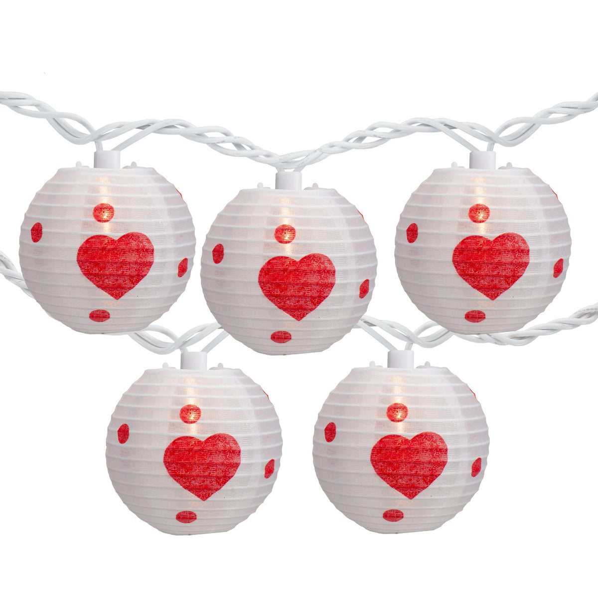 8.5FT White and Red Heart Paper Lantern 10 CTY Valentine&#39;s Day Lights, 8.5ft White Wire