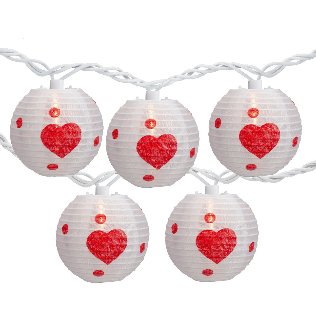 8.5FT White and Red Heart Paper Lantern 10 CTY Valentine's Day Lights, 8.5ft White Wire