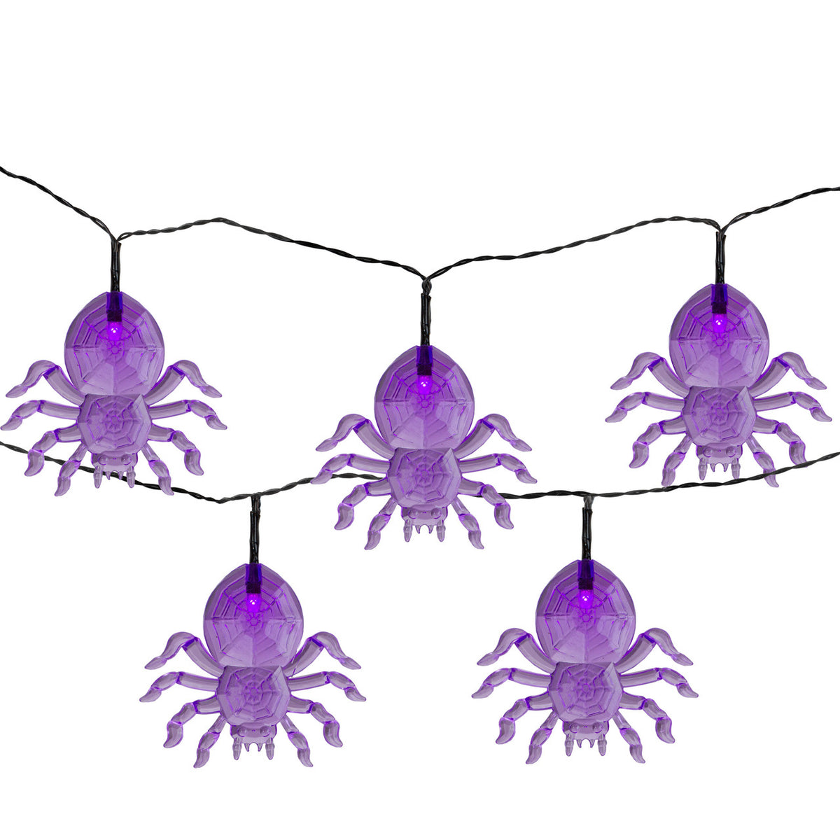 LED Spider Halloween Lights - 10 Purple Spiders on 6&#39; Wire
