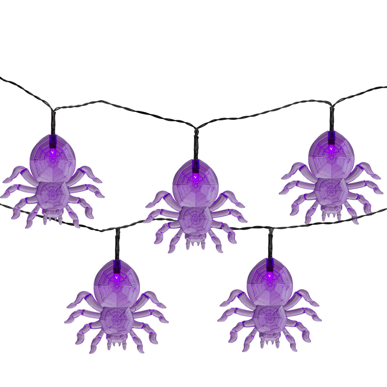 LED Spider Halloween Lights - 10 Purple Spiders on 6' Wire