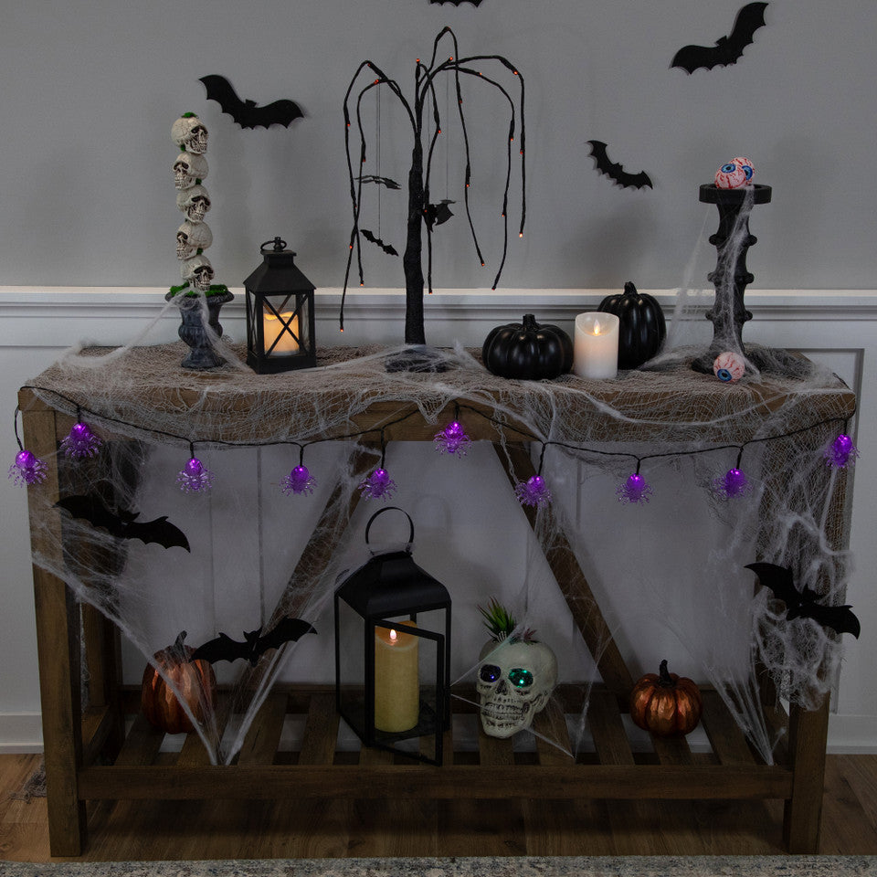 LED Spider Halloween Lights - 10 Purple Spiders on 6' Wire