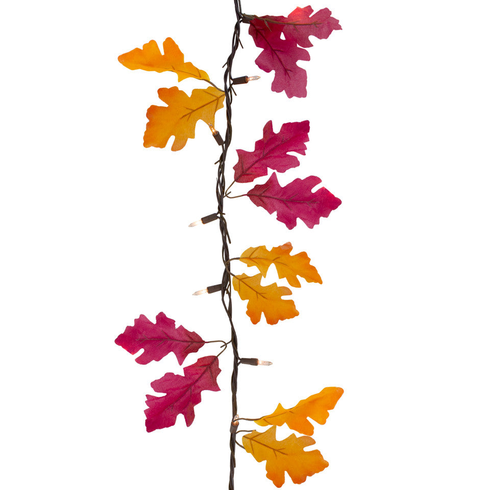 Autumn Maple Leaf Garland Pre-Lit with Clear Lights for Fall Decor (8.75')