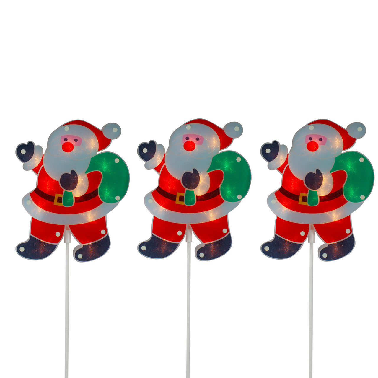 Santa Claus Christmas Pathway Set of 3 Lighted Holographic Decoration, 25"