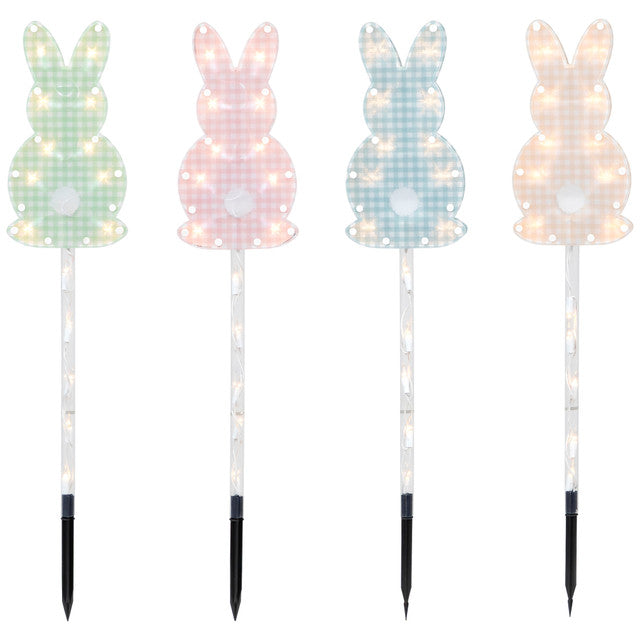Plaid Easter Bunny Pathway Marker Lawn Stakes 28.5&quot; Set of 4