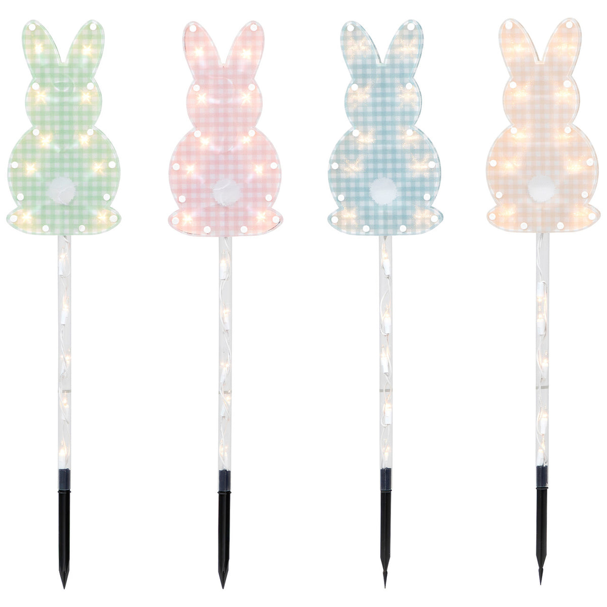 Plaid Easter Bunny Pathway Marker Lawn Stakes Set of 4
