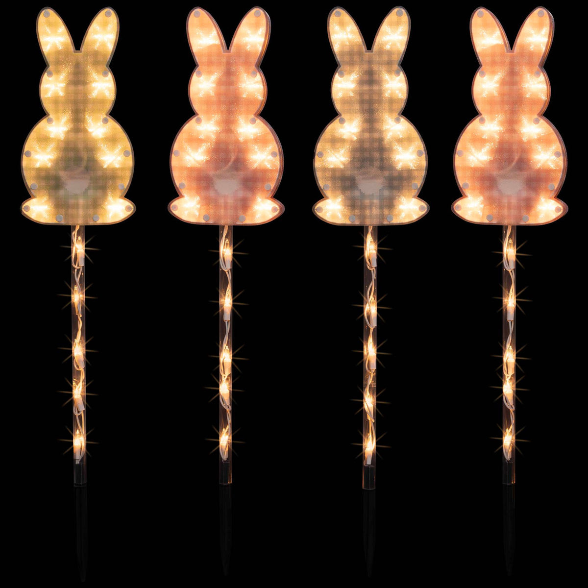 Plaid Easter Bunny Pathway Marker Lawn Stakes Set of 4