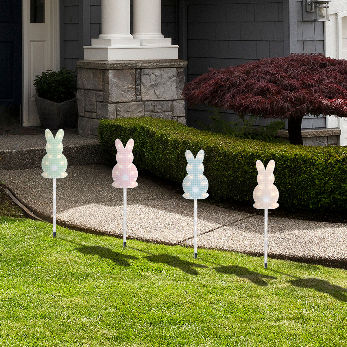 Plaid Easter Bunny Pathway Marker Lawn Stakes Set of 4