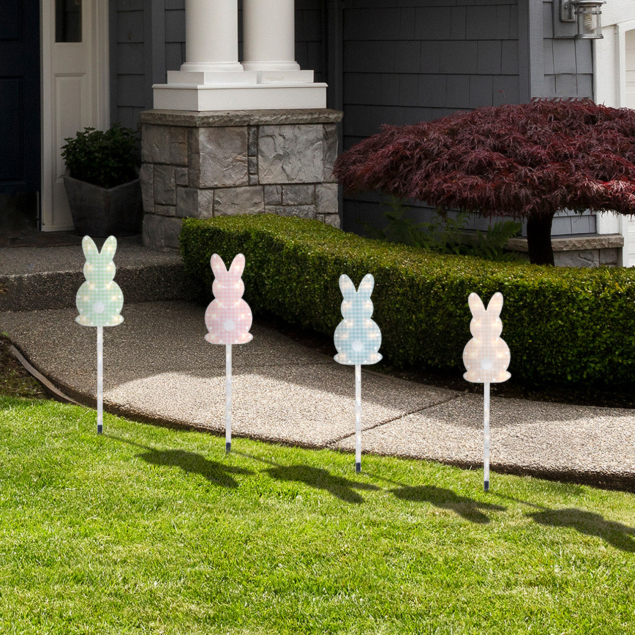 Plaid Easter Bunny Pathway Marker Lawn Stakes Set of 4