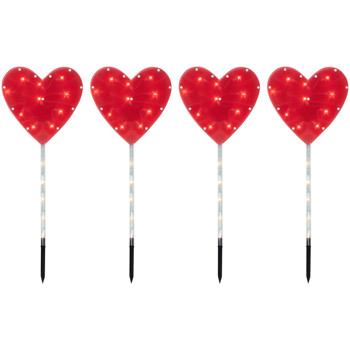 Red Heart 4 Pieces Valentine&#39;s Day Pathway Marker Lawn Stakes, Clear Lights