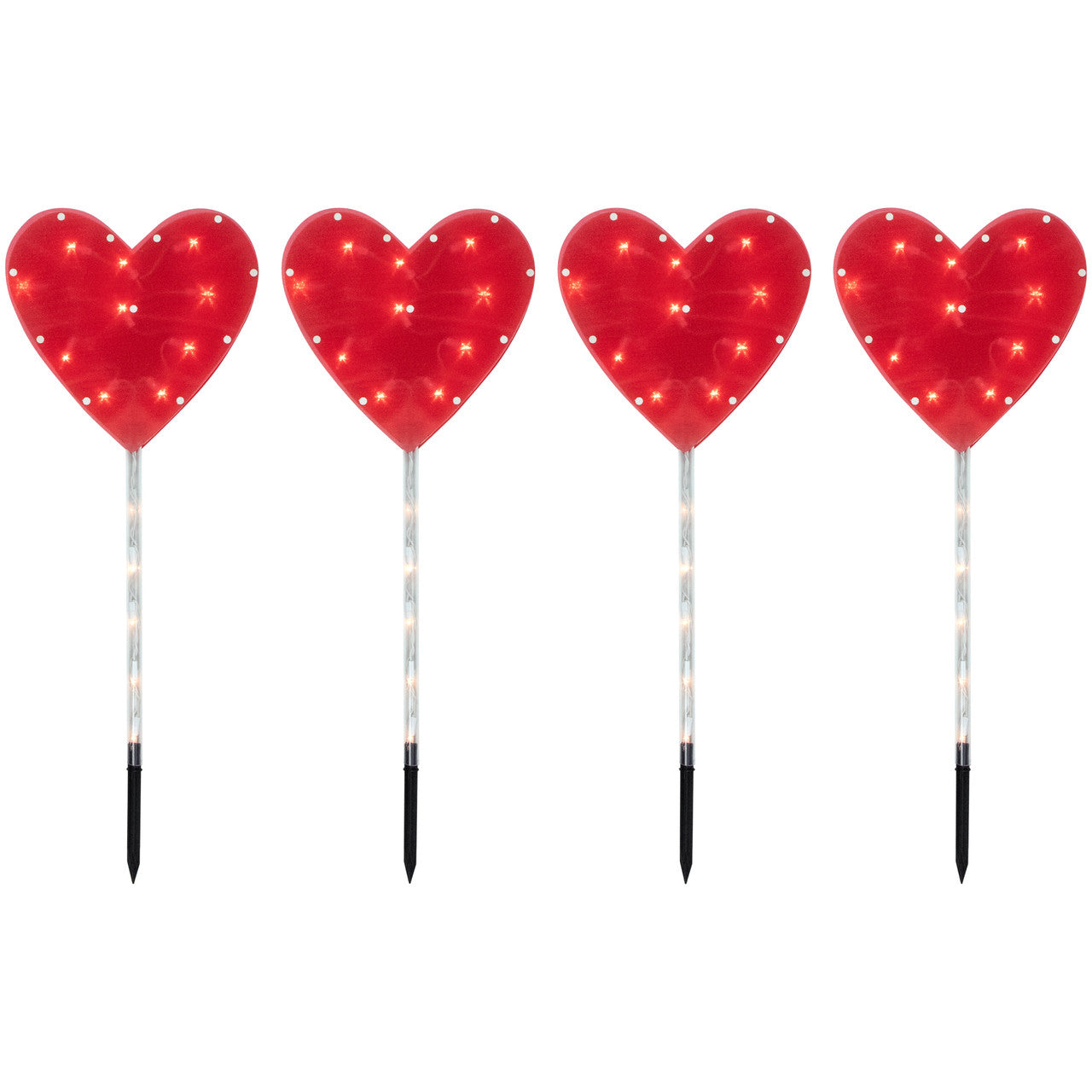 Red Heart 4 Pieces Valentine's Day Pathway Marker Lawn Stakes, Clear Lights