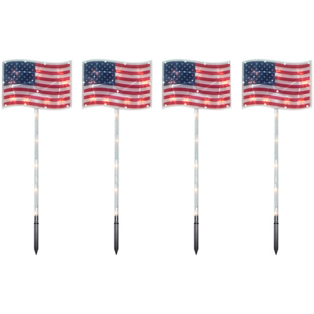 Lighted American Flag Stakes for Lawn 28&quot;, Clear