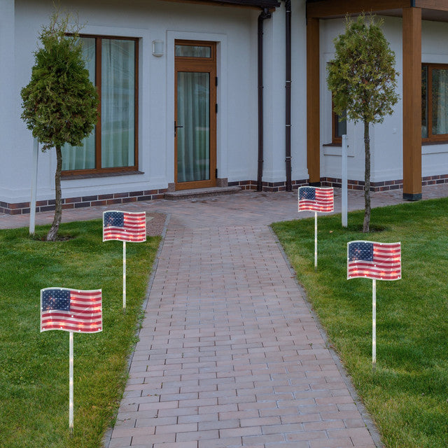 Lighted American Flag Stakes for Lawn 28&quot;, Clear