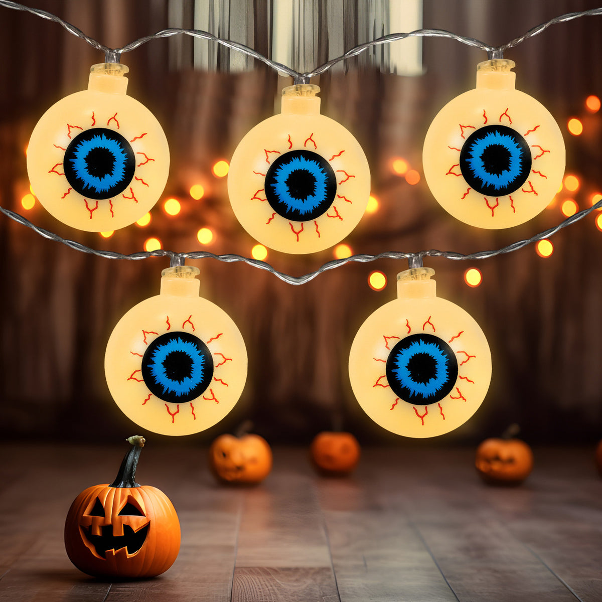 LED Bloodshot Eyeball Halloween String Lights (10-Count)