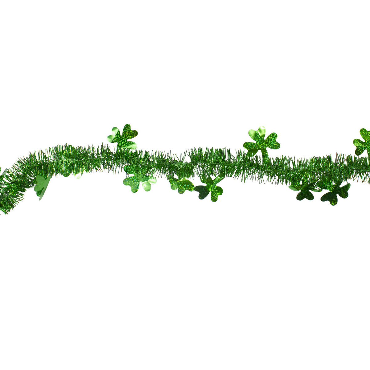 Unlit Green Tinsel Irish Shamrock Artificial St. Patrick&#39;s Day Garland (25&#39; x 2&quot;)