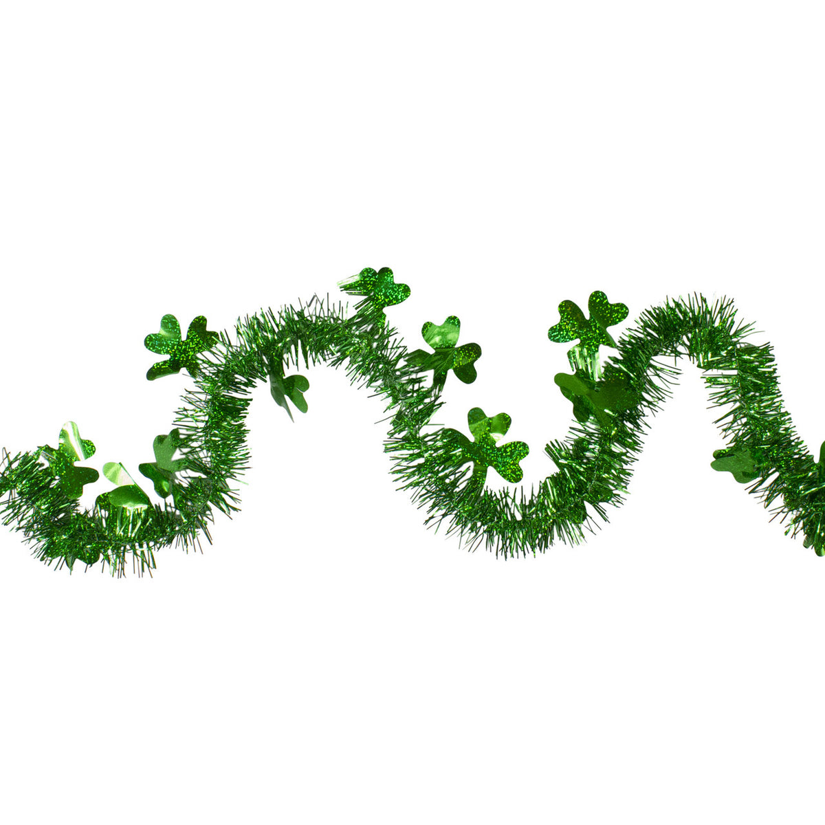 Unlit Green Tinsel Irish Shamrock Artificial St. Patrick&#39;s Day Garland (25&#39; x 2&quot;)