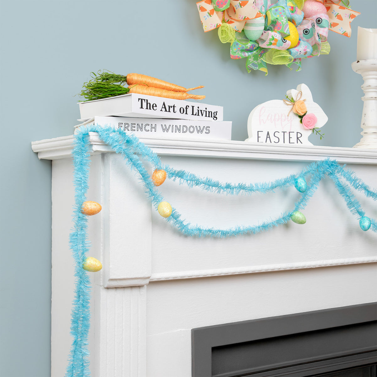 25&#39; Blue Tinsel Garland with Easter Eggs