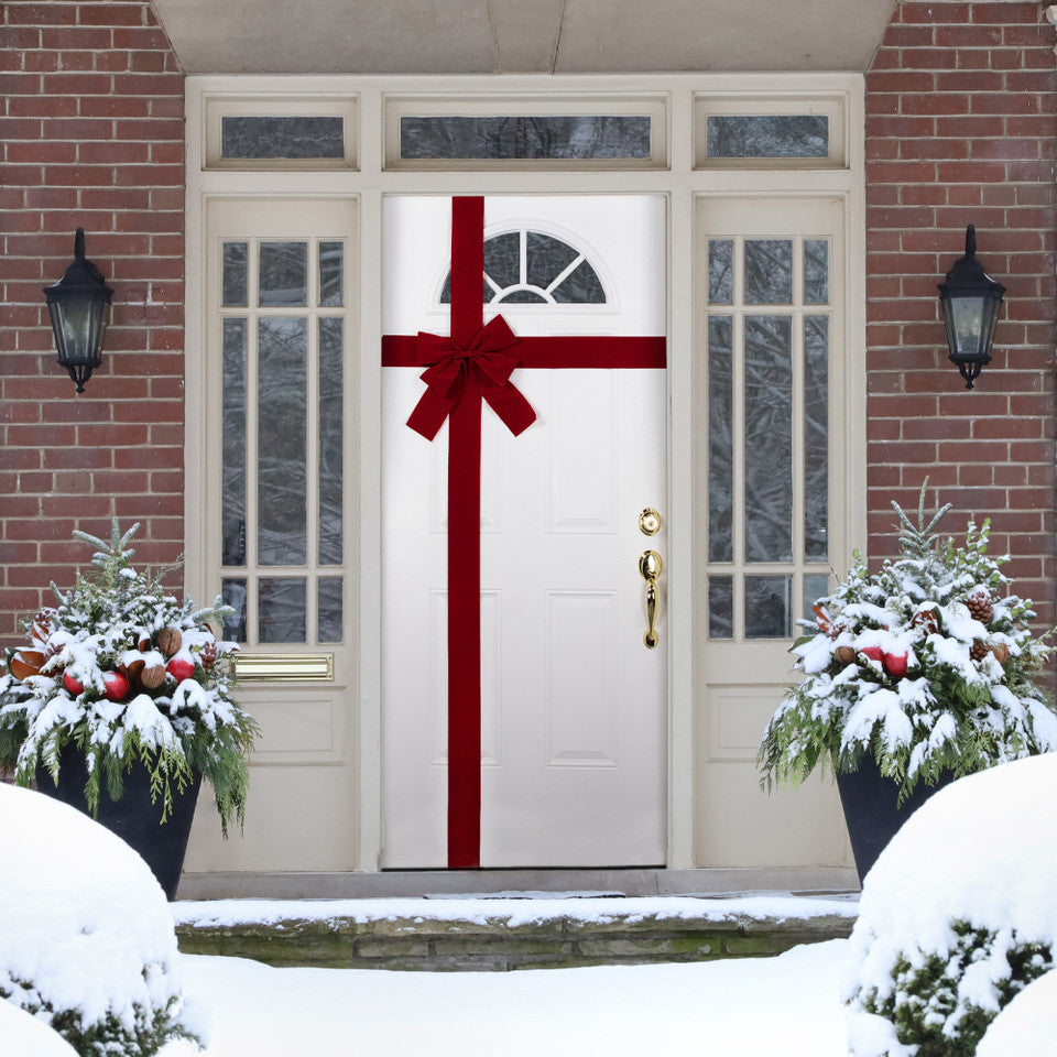 Giant 14' Red Velvet Christmas Bow – Oversized Luxury Holiday Door Decoration