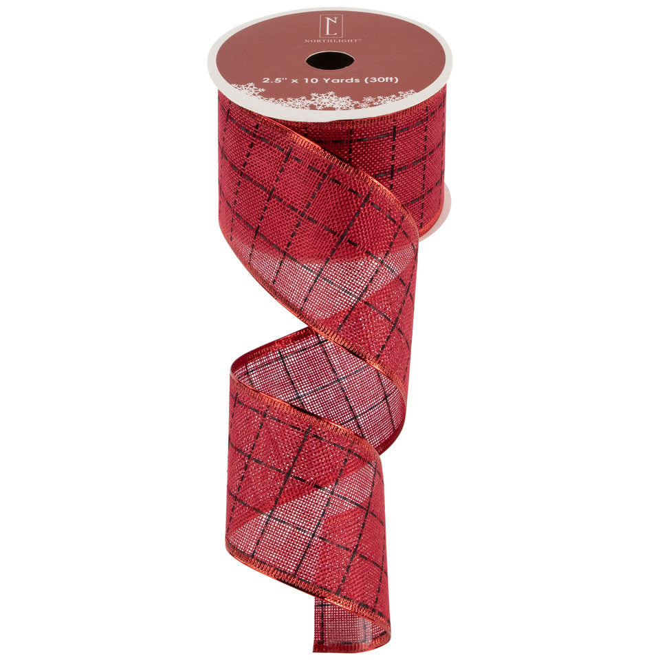 Red Woven Square Plaid Wired Craft Christmas Ribbon