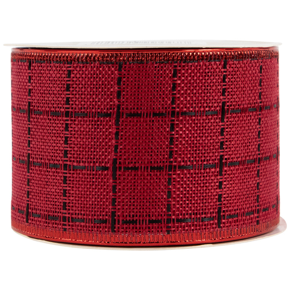 Red Woven Square Plaid Wired Craft Christmas Ribbon