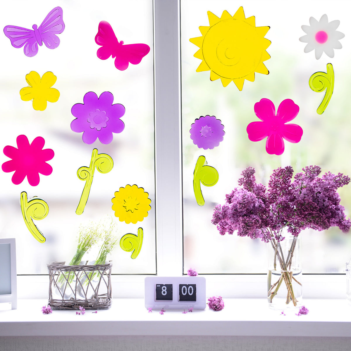 Flowers and Butterflies Spring Gel Window Clings 15pc Multicolor Set