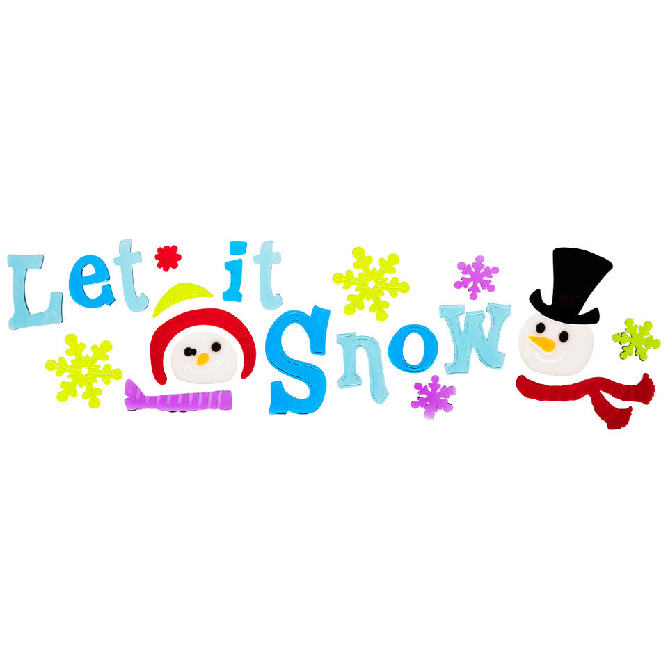 Let It Snow Christmas Gel Window Clings 21-Piece Santa and Snowman Reusable Decorations