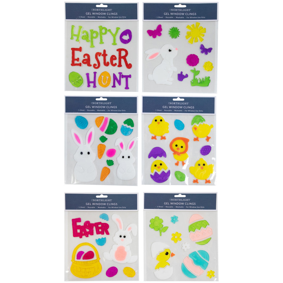 Set of 6 Double Sided Easter Gel Window Clings
