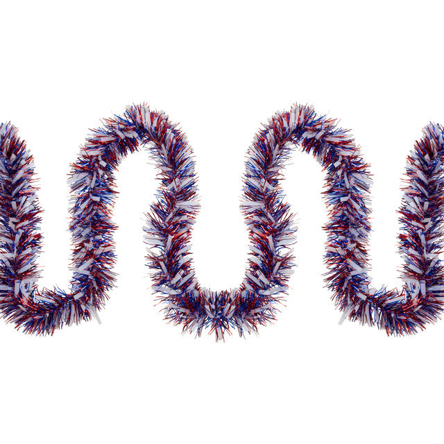 12&#39; Patriotic Tinsel Garland Red White Blue