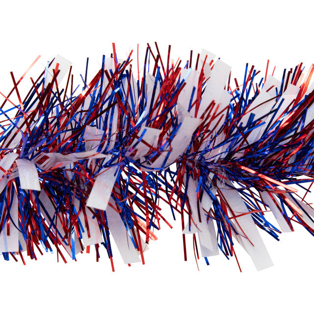 12&#39; Patriotic Tinsel Garland Red White Blue