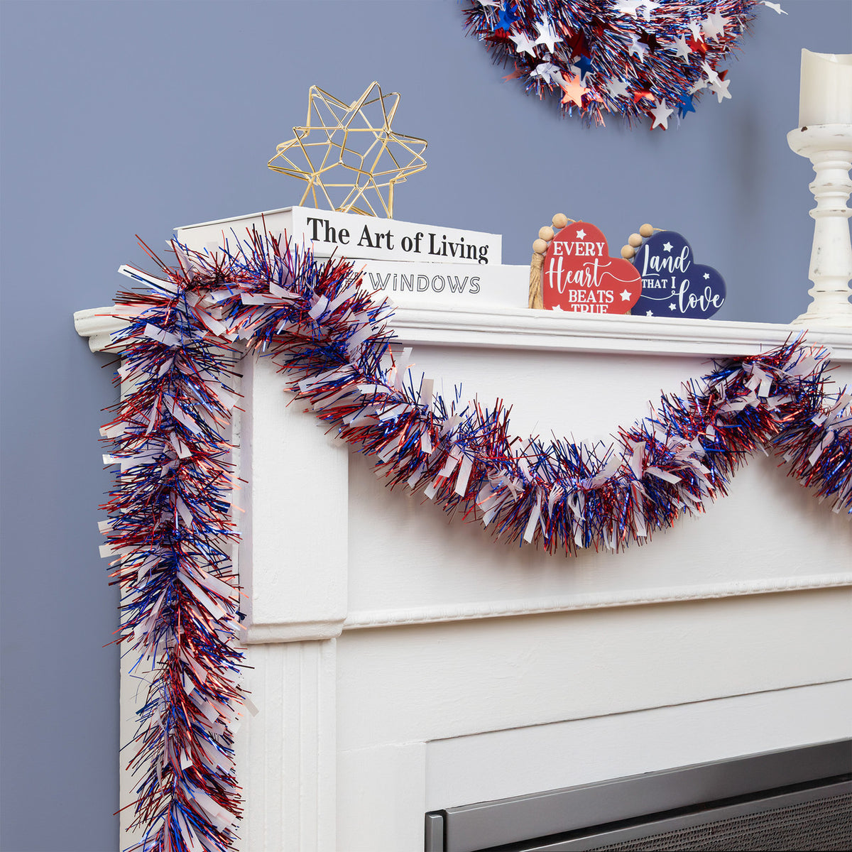 12&#39; Patriotic Tinsel Garland Red White Blue