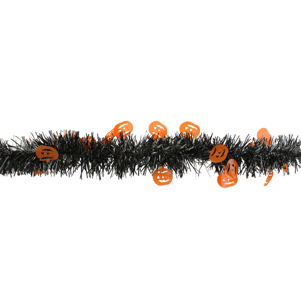 Unlit Jack-O-Lantern Halloween Tinsel Garland 50&#39;