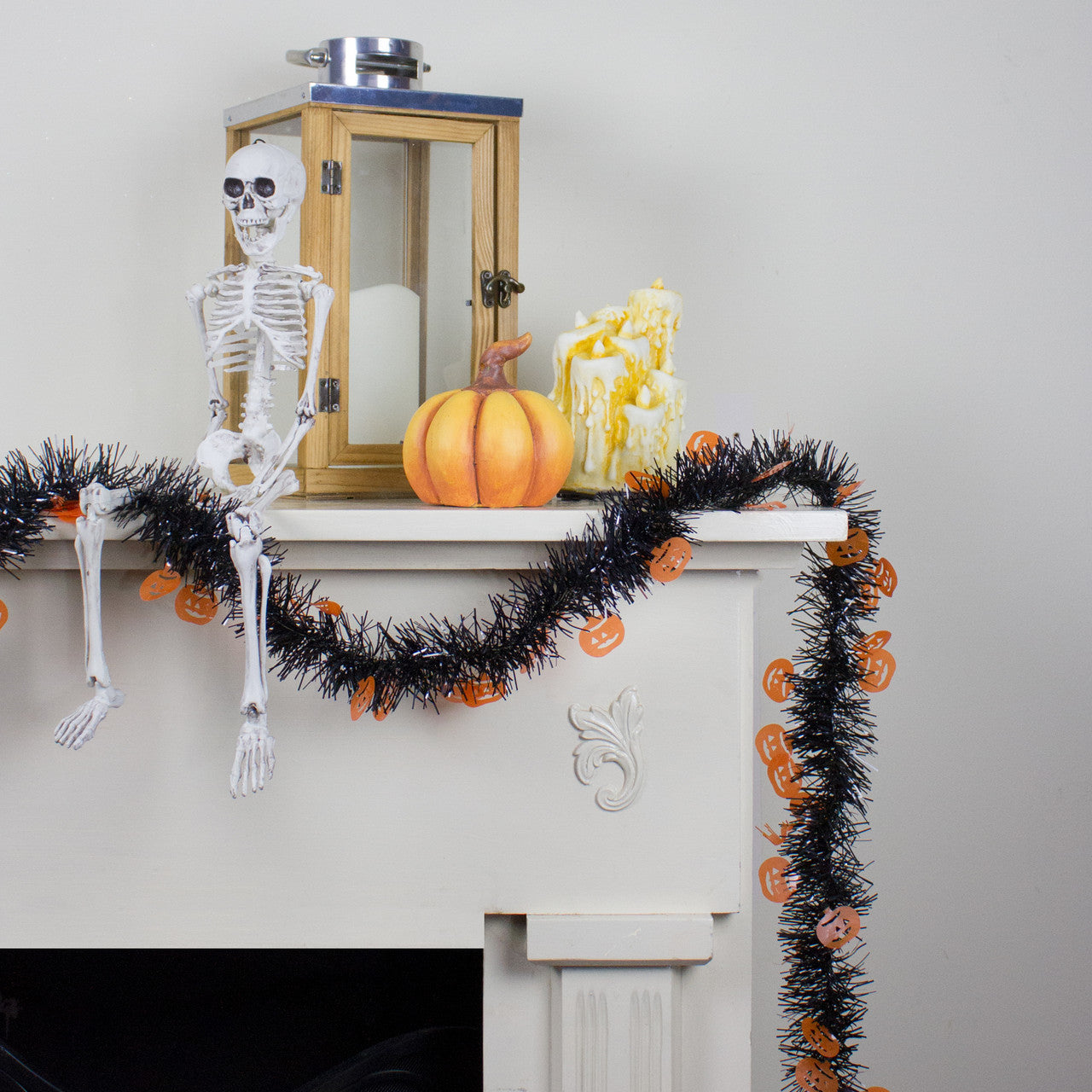 Jack O Lanterns 50' Halloween Tinsel Garland Black with Orange